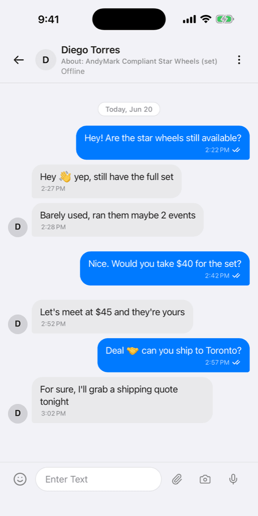 Real-time chat with a seller in the PITSTOP app