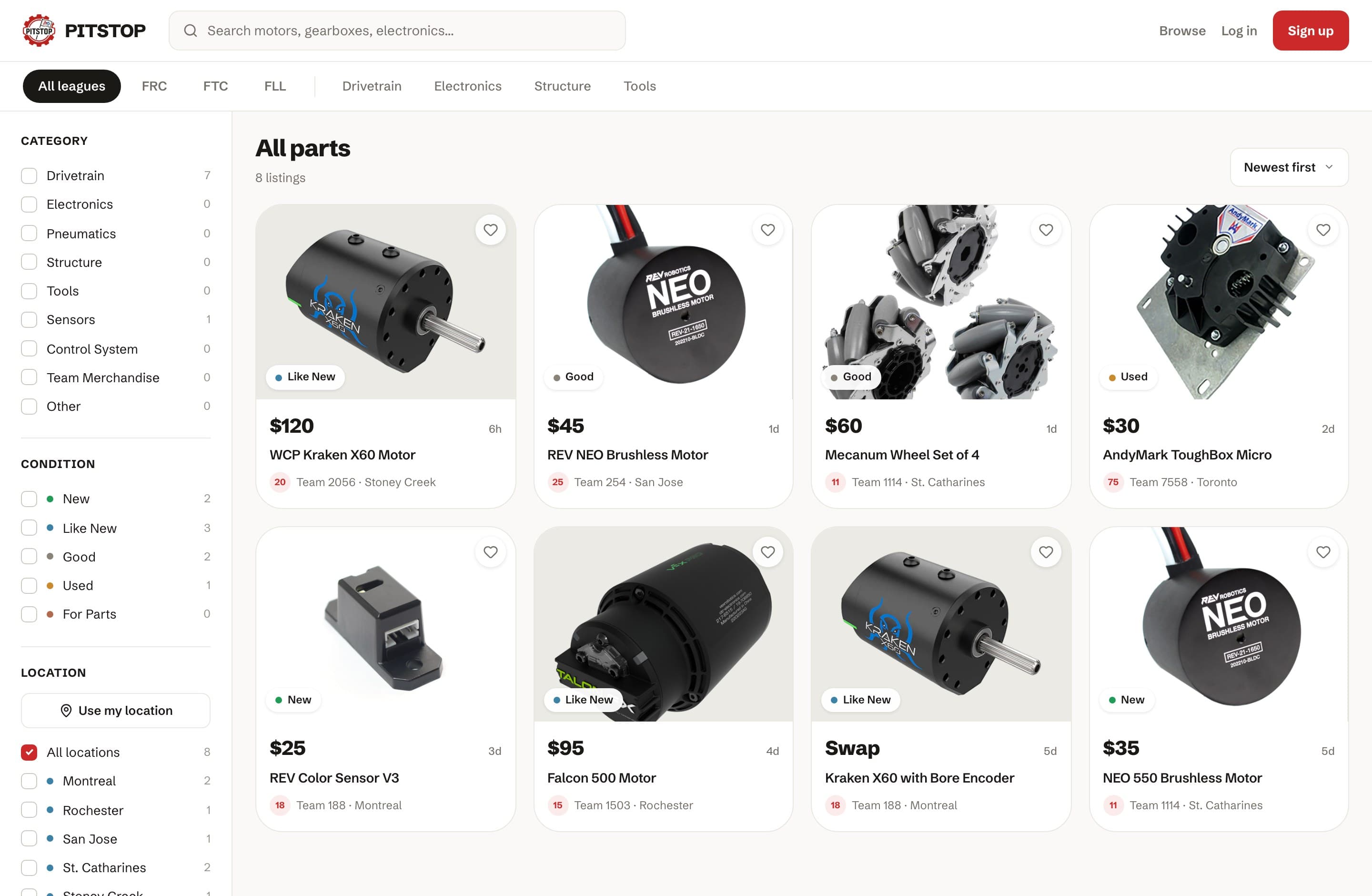 The PITSTOP web marketplace on desktop